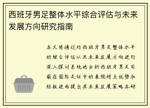 西班牙男足整体水平综合评估与未来发展方向研究指南